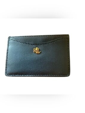 Ralph Lauren NWOT Black Leather Card Holder with Gold RLL Logo